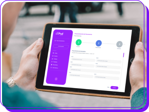 Tela do Plurio Smart Docs com preenchimento guiado de documento em etapas