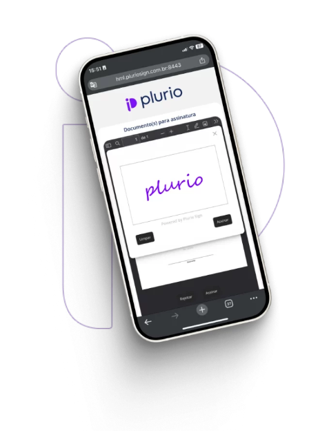 Tela de assinatura de documento no aplicativo PlurioSign em um celular